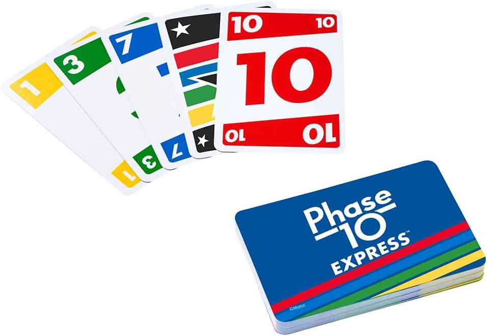 Mattel Games Uno Phase 10 Express Card Game For Friends And Family - 108 Cards Phase 10 Card Game (Multicolour). 