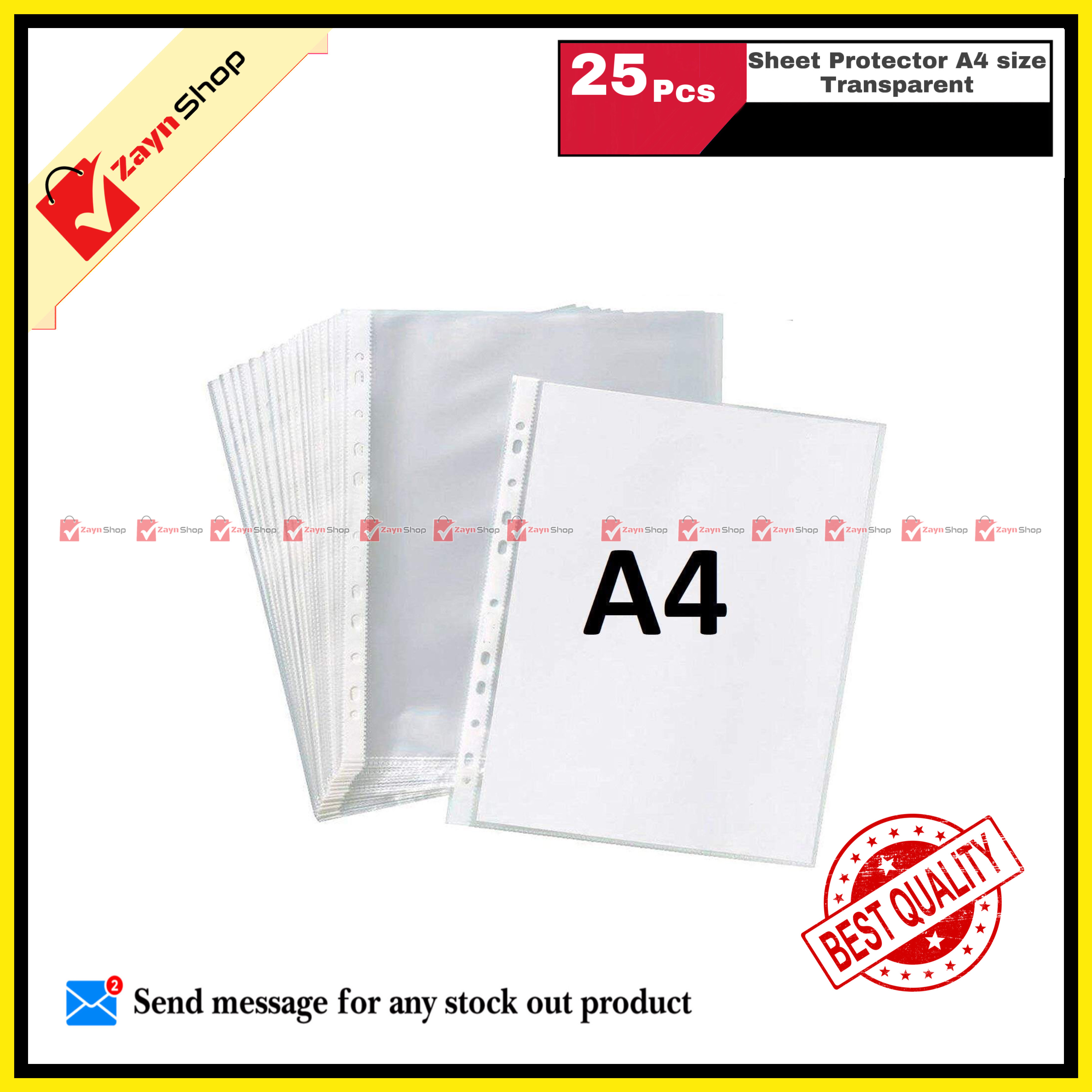 Sheet Protector A4 size Transparent 10 pcs  25 pcs or 100 pcs. 