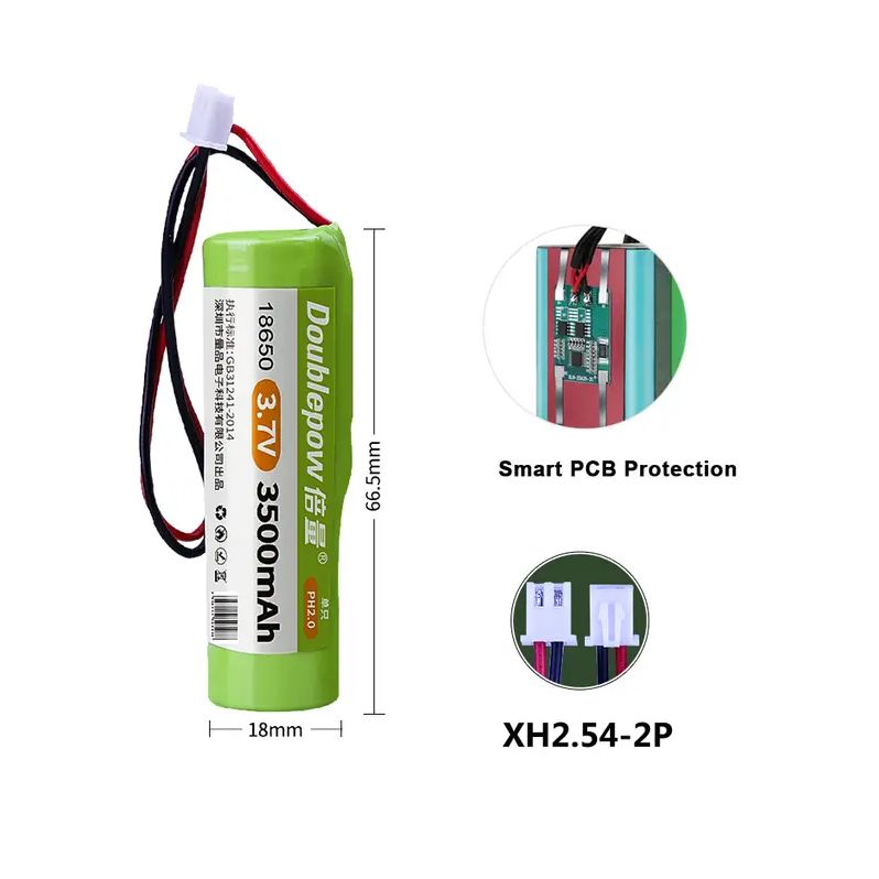 Doublepow PCB Protected 1S1P 3.7V 18650 2200mAh Lithium ion Rechargeable Battery Pack for Toys, AC/DC LED Bulb - 1 piece. 