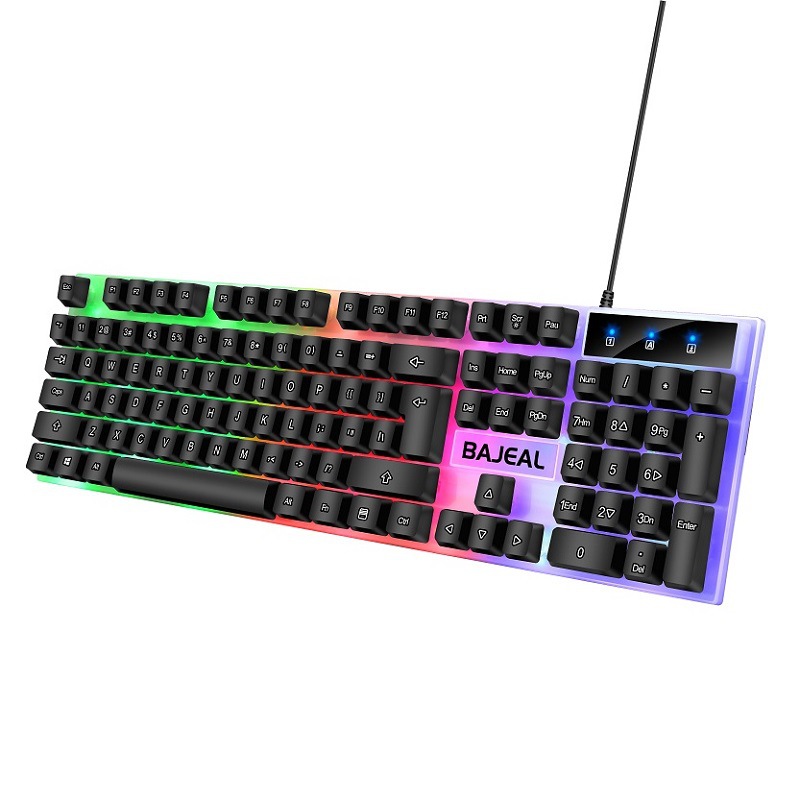 BAJEAL T350 Luminous USB Keyboard & Mouse SetComputer Gaming Mechanical Feel Floating Rainbow Backlight. 