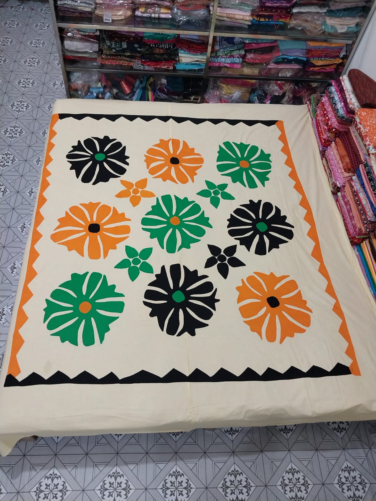 Applique Work Bed Sheet - Hand Worked, Hand Stitched, 100% Cotton, Hight Quality, The tradition of Bengal, Aplik Work, Aplic Work. 