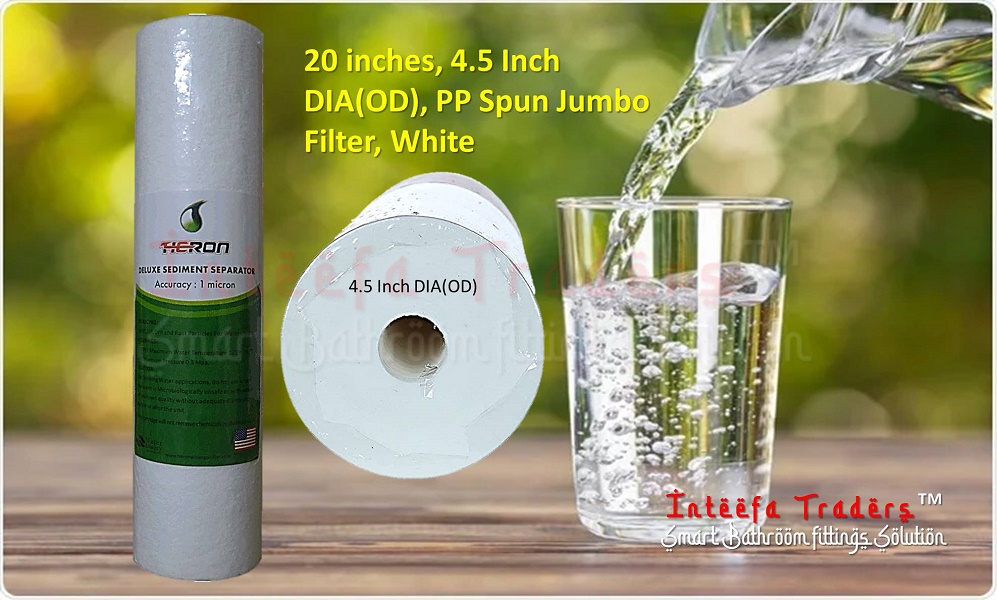 20 Inch 5 Micron PP Cotton Filter Jumbo Spun Filter Cartridge Size 4.5 Inch DIA 20" PP Sediment Filter Cartridge For Reverse Osmosis Commercial Water Purifier Pre-filter-Pack of 1 - Water Jar. 