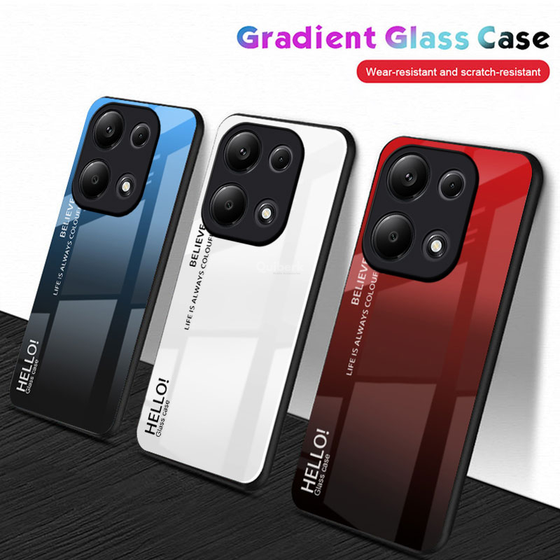 Quiberk for Xiaomi Redmi Note 13 Pro 4G / Xiaomi Poco M6 Pro 4G Tempered Glass Hard Case Gradient Color Back + Soft Frame Shockproof Phone Cover. 