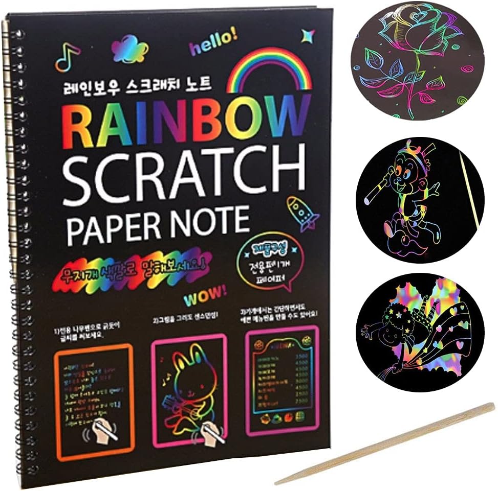 Scratch Art Note Books for Kids, Scratch Art Paper Rainbow Magic Scratch Art Books for Children, Colored Scratch Art Notebooks with Wooden Pen Children's Day Best Gifts. 