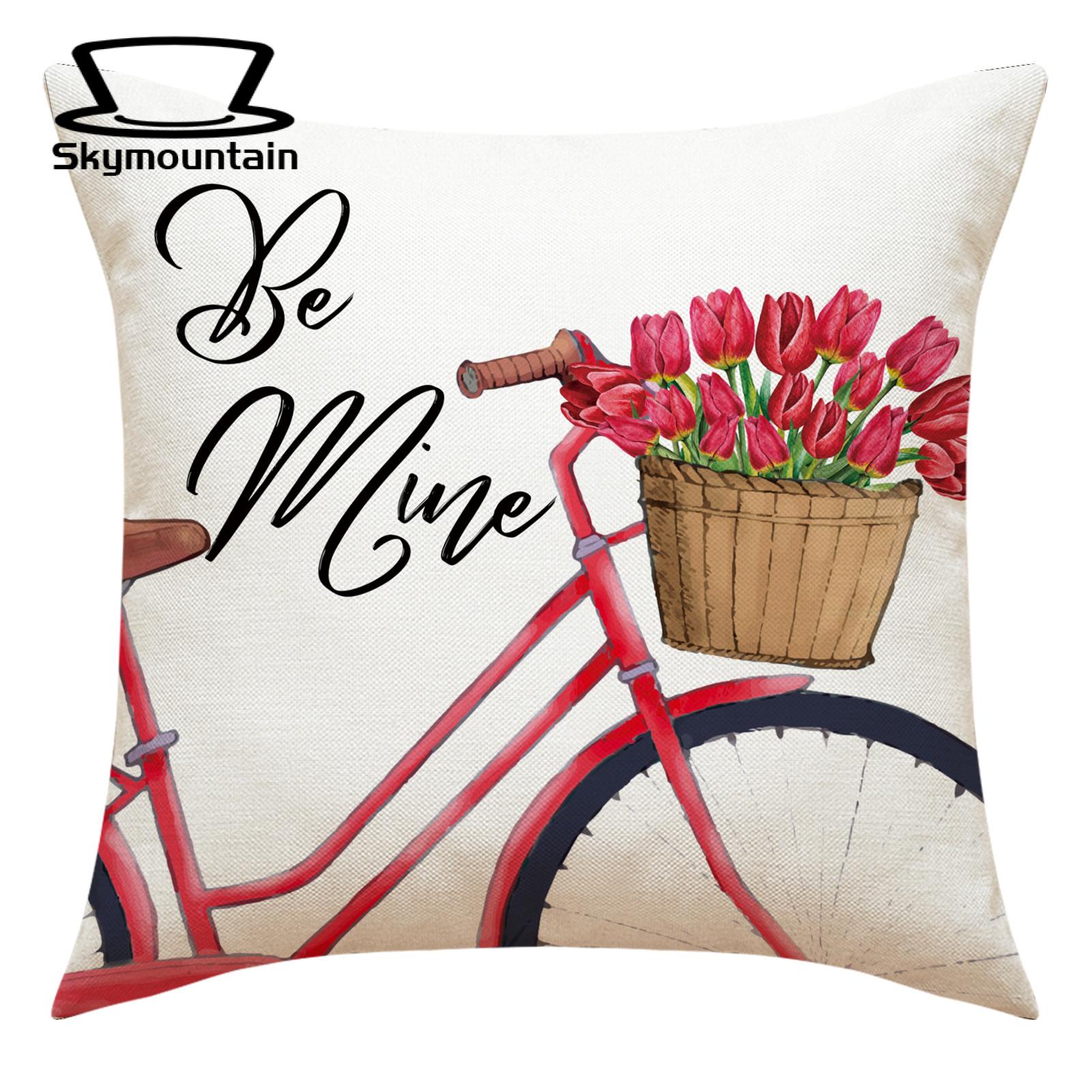 Linen Pillowcase with Hidden Zipper Valentine's Day Pillowcase Red Pink Tulips Flower Pattern Sofa Cushion Cover Home Decoration for Valentine's Day Mother's Day. 