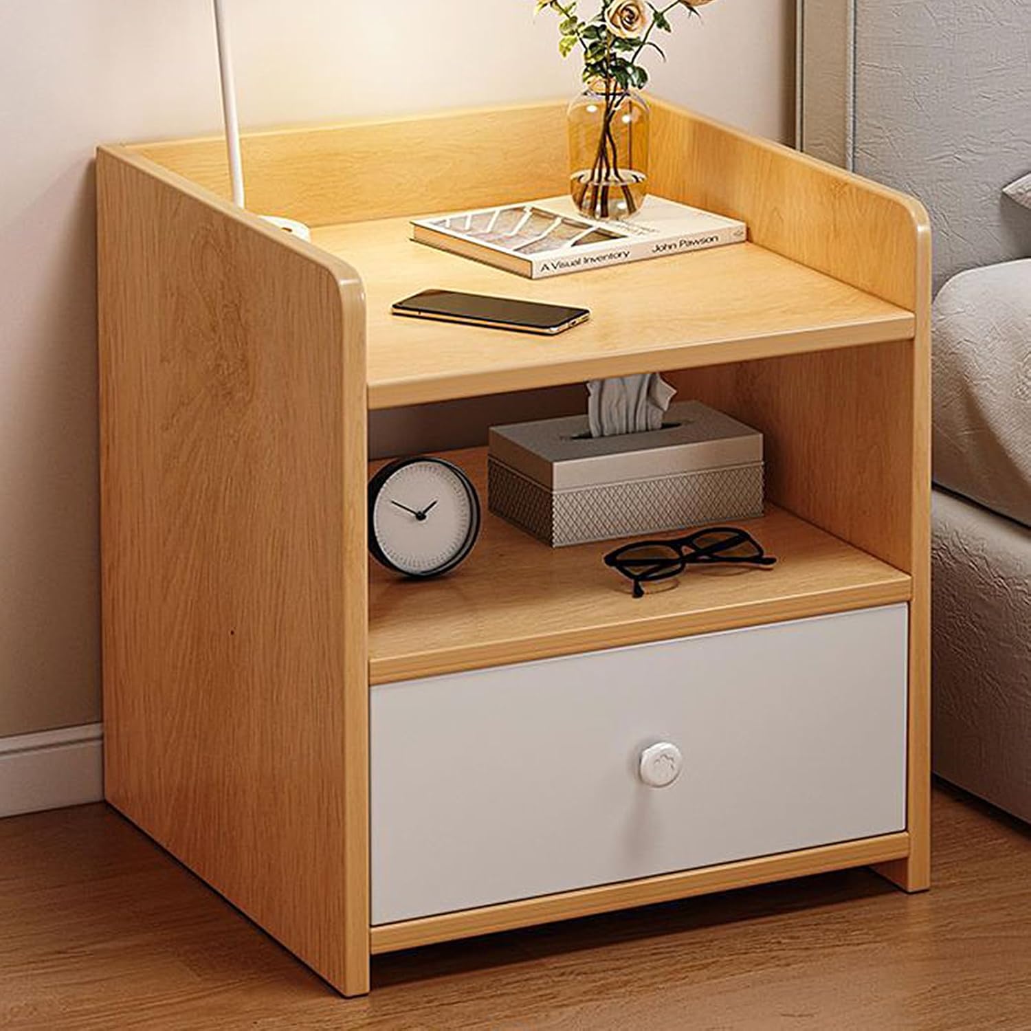 Bedside Table Wood End Table Side Table Bedside Storage Cabinet Nightstand With Drawer Sturdy End Table For Bedroom Living Room Dormitory18/16. 