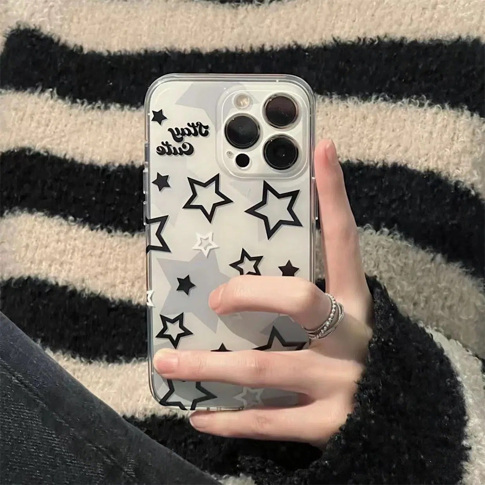 Korean Cute Y2k Star Transparent Phone Case For iPhone 15 14 13 12 11 Pro Max X XR 7 8Plus SE Lovely Shockproof Soft Cover Funda. 