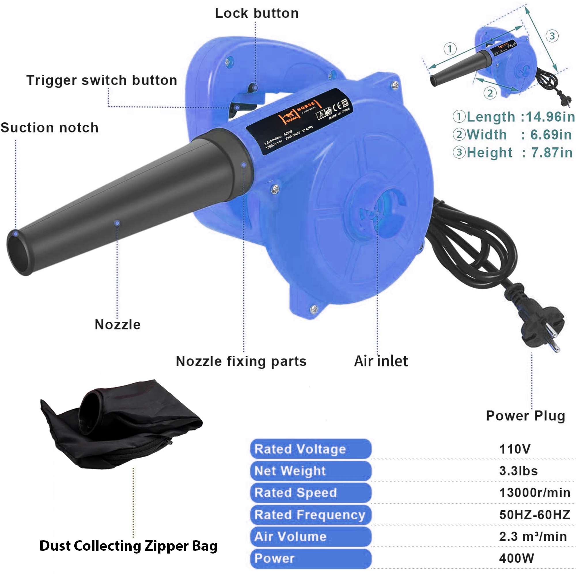 Air Blower Vacuum Cleaner 2 in 1 Dust Blowing And Collecting Machine For Instant Cleaning Different Places of House, Home Appliance, Motherboards, Computer Case, Power Supply, Pet & Car Clinging. 