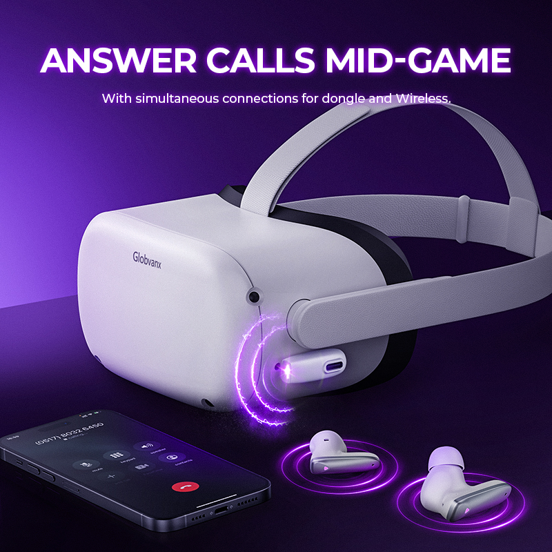 Globvanx V2 2.4G Gaming TWS Bluetooth Earphone 20MS Low Latency ENC HD Mic IPX5 True Wireless Earbuds Gamer PC PS5 Switch Quest. 