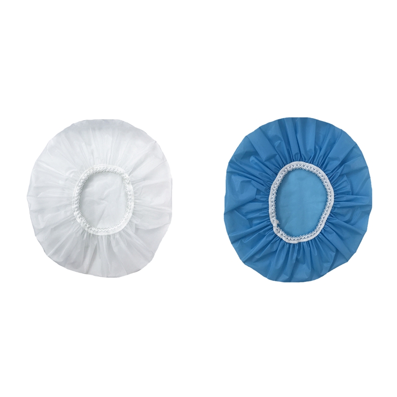 2Pcs Household Waterproof Shower Cap, Swimming Cap, Hotel Elastic Shower Cap Hair Set (White&Sky Blue)