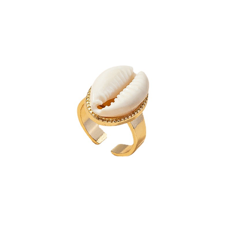 Wholesale Seashell Jewelry New Statement Accessories Gold Color Ocean Sea Style Cowrie Conch Puka Shell Ring for Women 2023. 