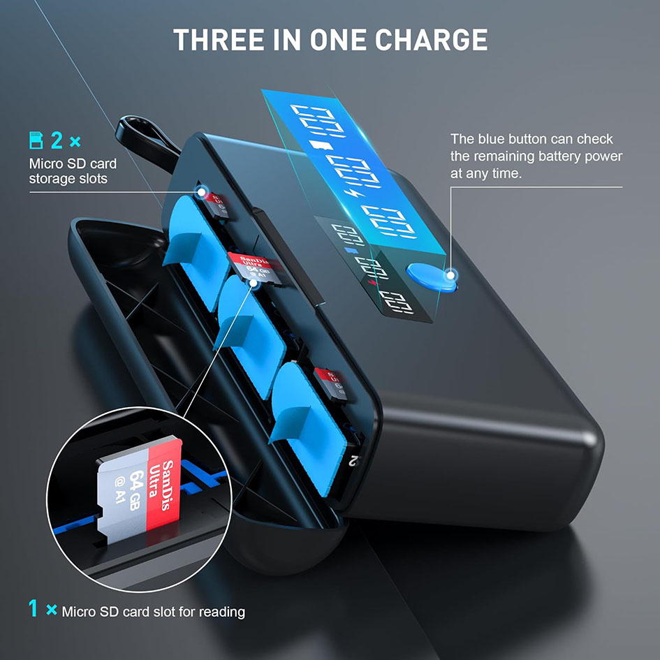 GoPro battery charger for GoPro Hero12 11 10 9 8 7 6 5battery3slot TF card battery storage charger box for Gopro series batterie. 