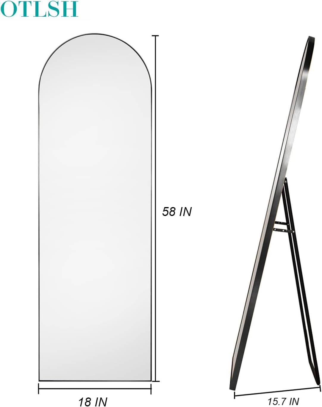 58×18 Arched Full Length Mirror Arched with Stand, Standing , Full Body Mirror, Large Mirror, Arched Wall Mirror,. 