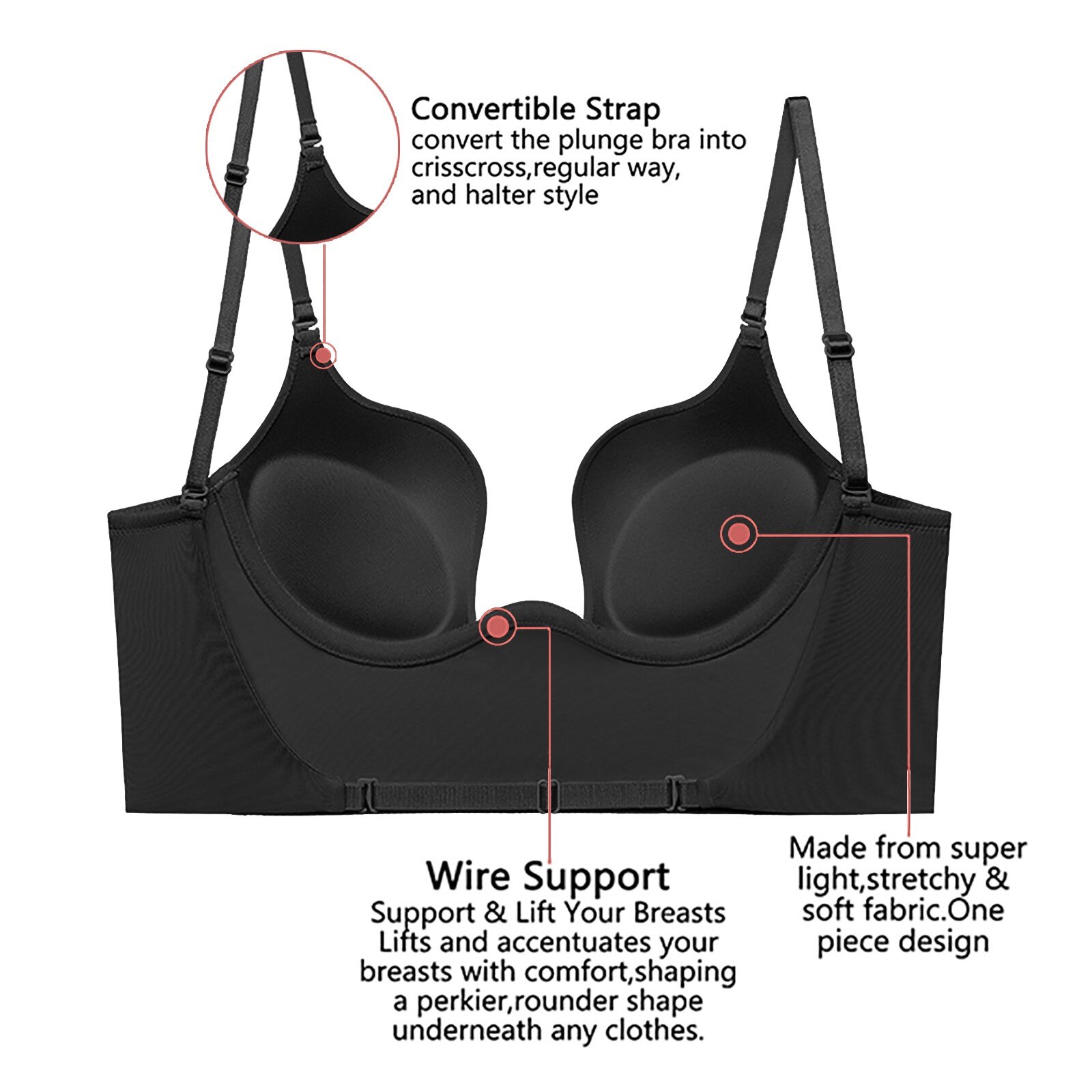 Women's Low Back Bra Non-steel Ring U-shaped Backless Bra Halter Style  Convertible Sleep Bra