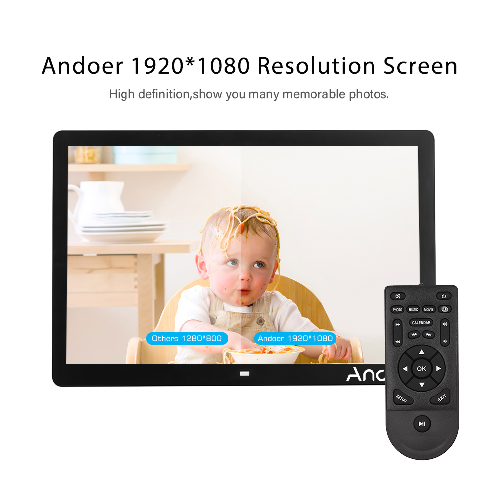 Andoer 17 LED Digital Photo Frame 1920*1080 Electronic Picture Frame MP3 MP4 Video Player Clock Calendar with Remote Control