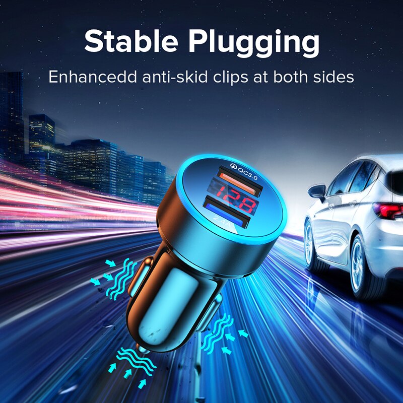 Dual Car Charger With LED Display Fast Charger For Google Pixel 6 5 Pro Samsung A52S A12 F22 M32 Type C USB C Car Charger Cable. 