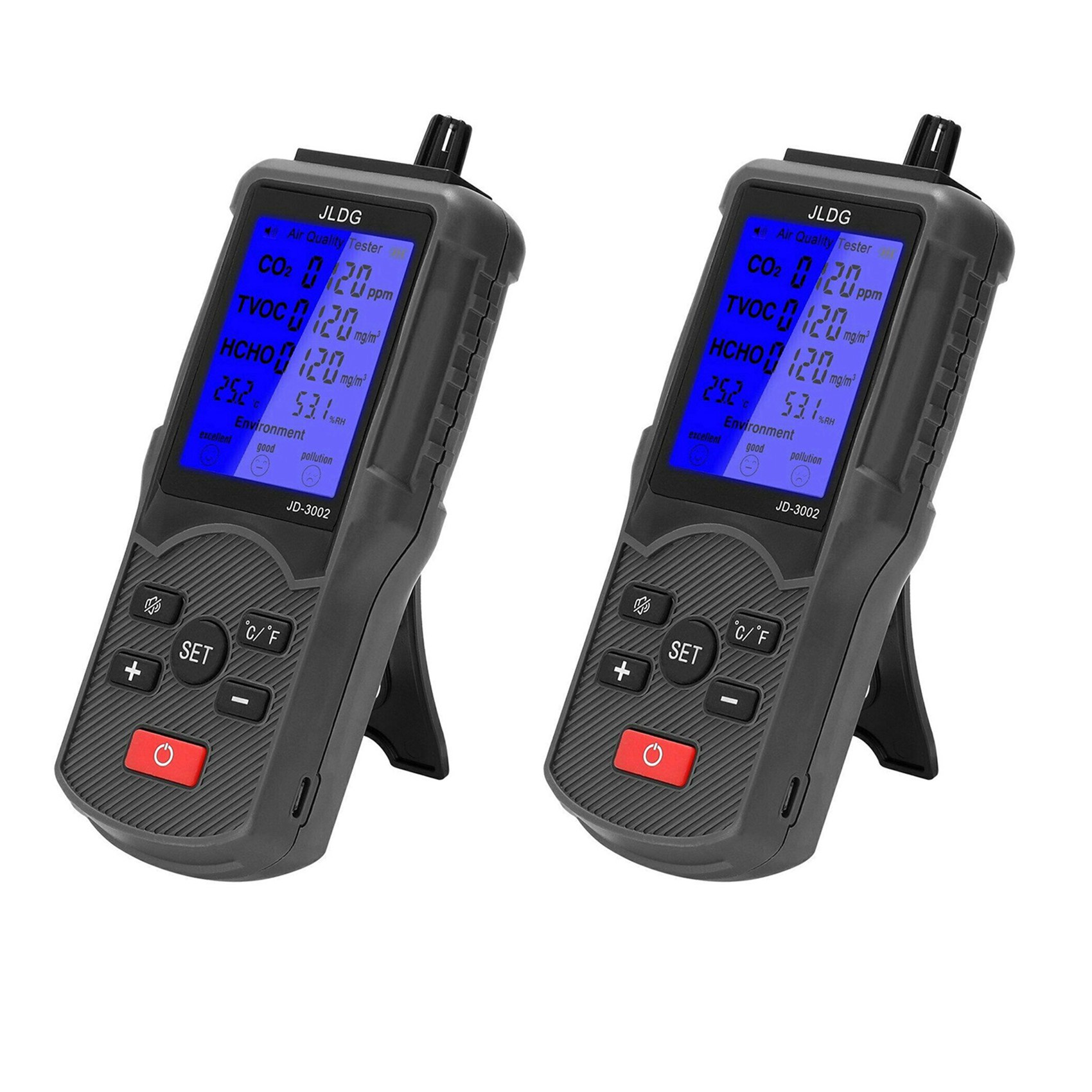 Jldg 2X Air Quality Tester Co2 Tvoc Meter Temperature Humidity Measuring Device Carbon Dioxide Monitor with Lcd Screen