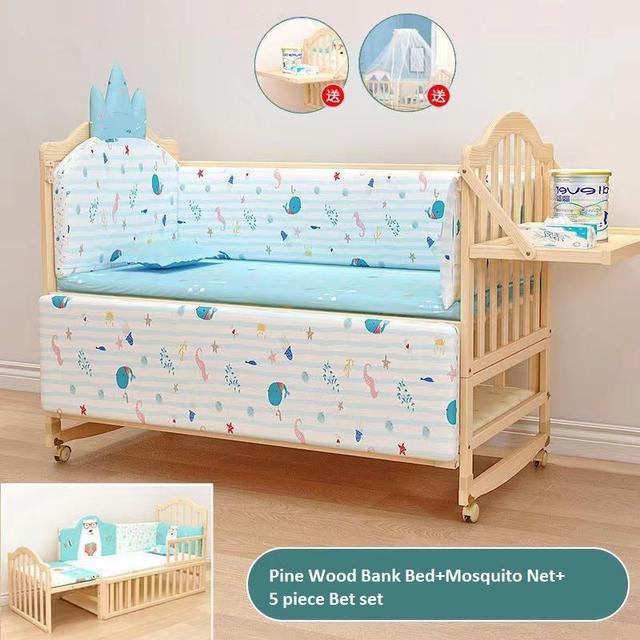 Multifunctional Baby Bed, Solid Wood Newborn Cradle, Children's Crib With Mosquito Net