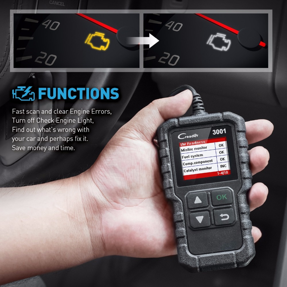 LAUNCH CR3001 Creader 3001 Code Reader V2.0 Lifetime Free update OBDII/EOBD Read Code Auto Diagnostic Tool DIY OBD Scanner KW590. 