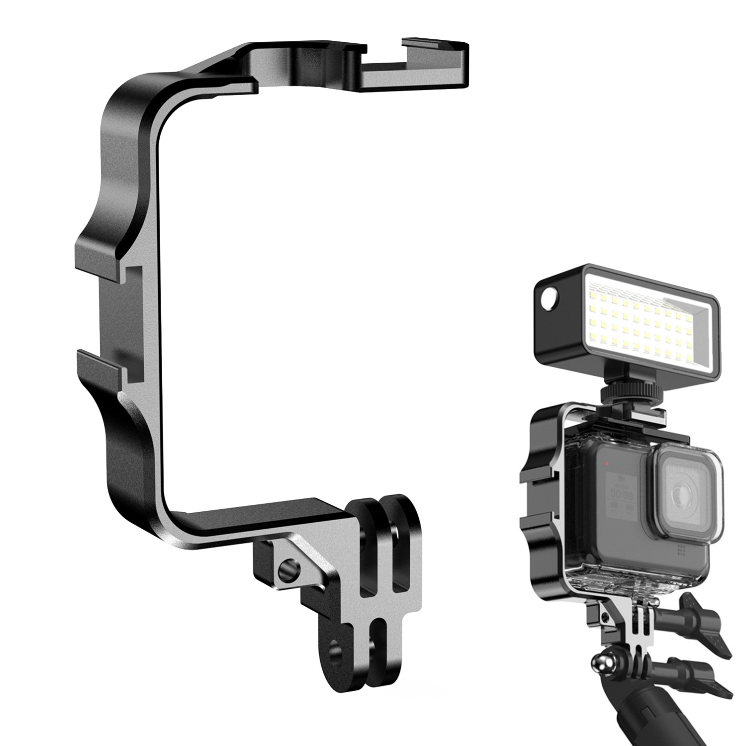 Camera Fill Light Diving Light Metal Frame with Cold Shoe Mount for GoPro Hero 11 10 9 8 7 Dji Action 3 Camera Mount. 