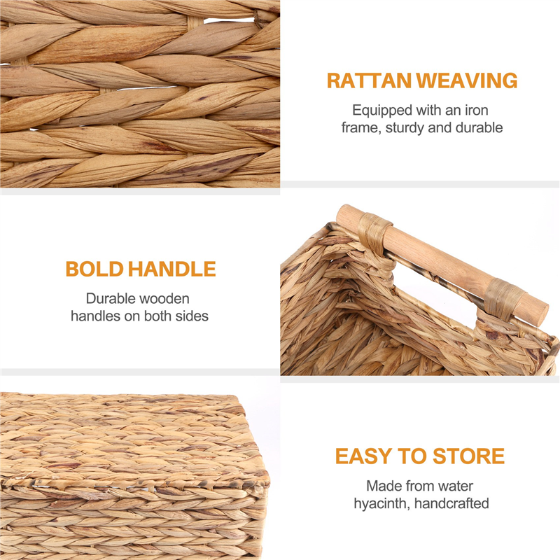 Wicker Basket Rectangular with Handles for Shelves,Water Hyacinth B. 