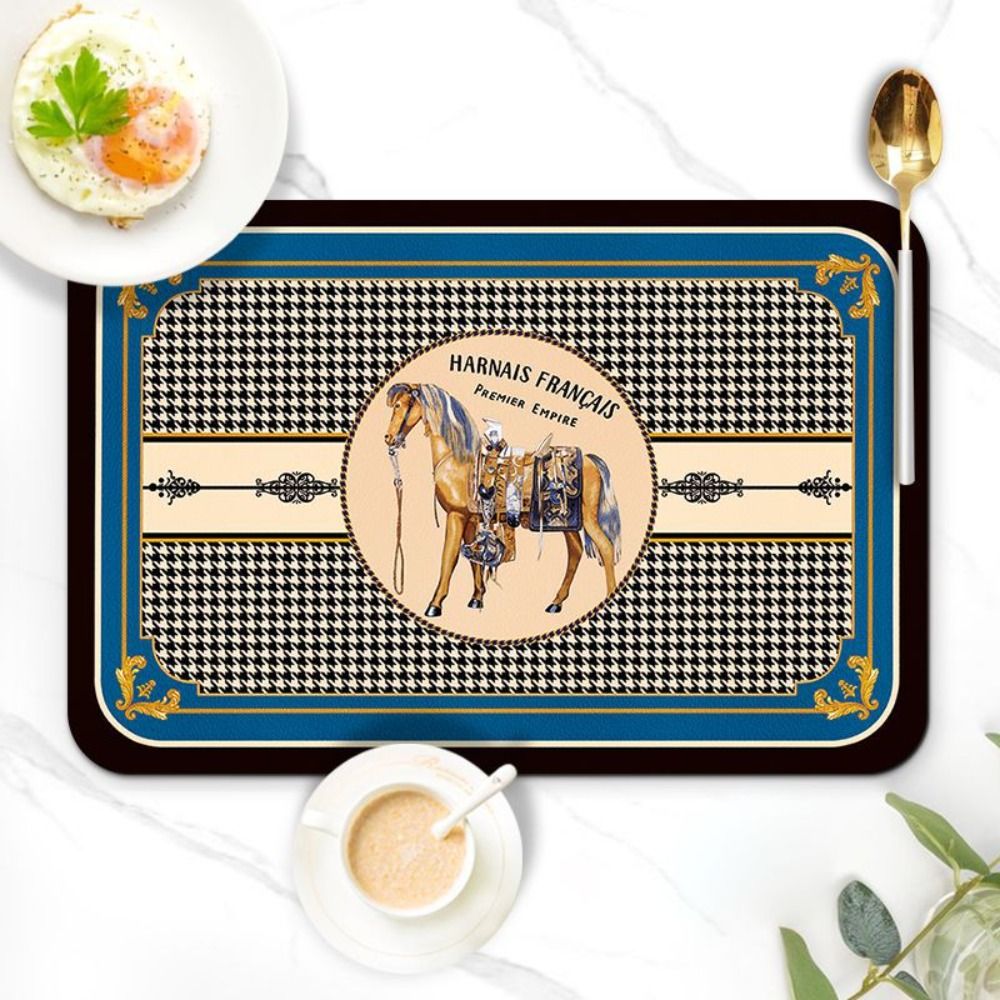 Light Nordic Style PVC Placemat Western-Style Retro Dinner Plate Mat Heat Resistant Washable Tableware Mat Dish Drying