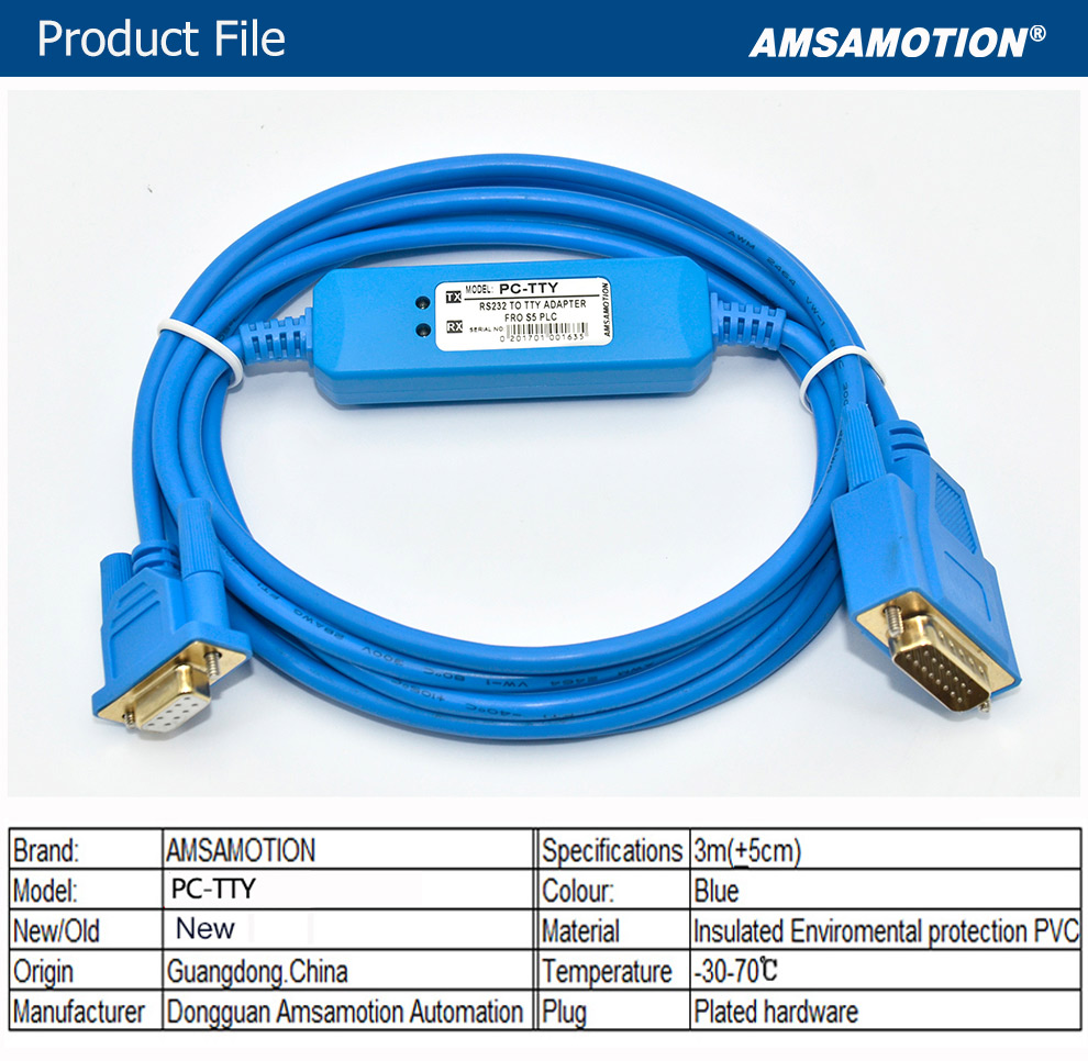 PC-TTY Amsamotion 6ES5734-1BD20 Cable Suitable Siemens S5 Series PLC Programming Cable. 