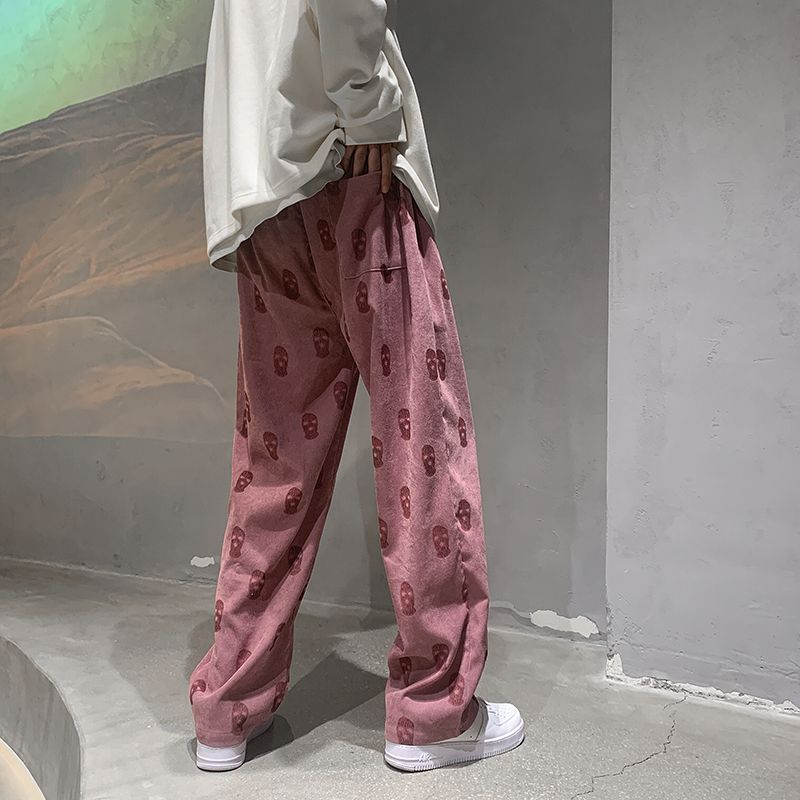 American-StylevibePants High Street TideinsFashion Pink Overalls Men's Straight West CoastoldschoolPants. 