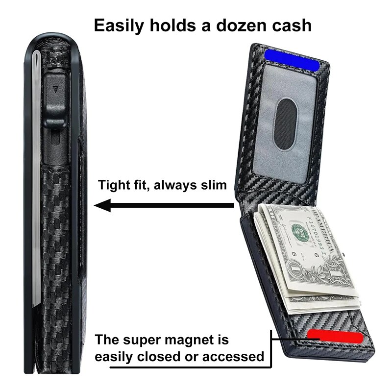 Men-Slim Minimalist Smart Wallet RFID Blocking Pop Up Wallet Credit Card Holder Bifold Carbon Fiber Wallet. 
