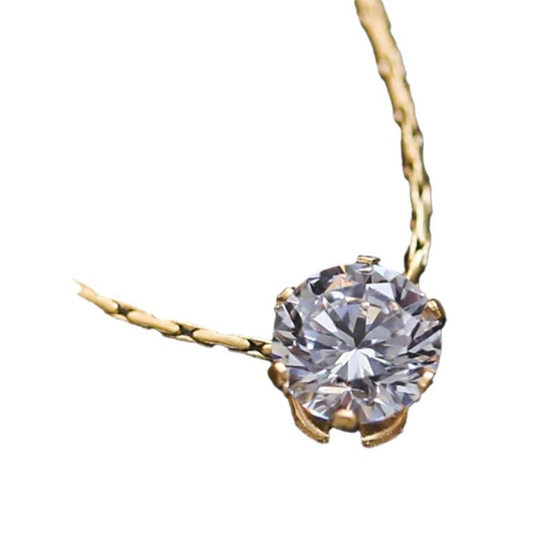 Spot titanium steel gold six-claw zircon necklace feminine temperament net red simple clavicle chain does not fade factory price. 