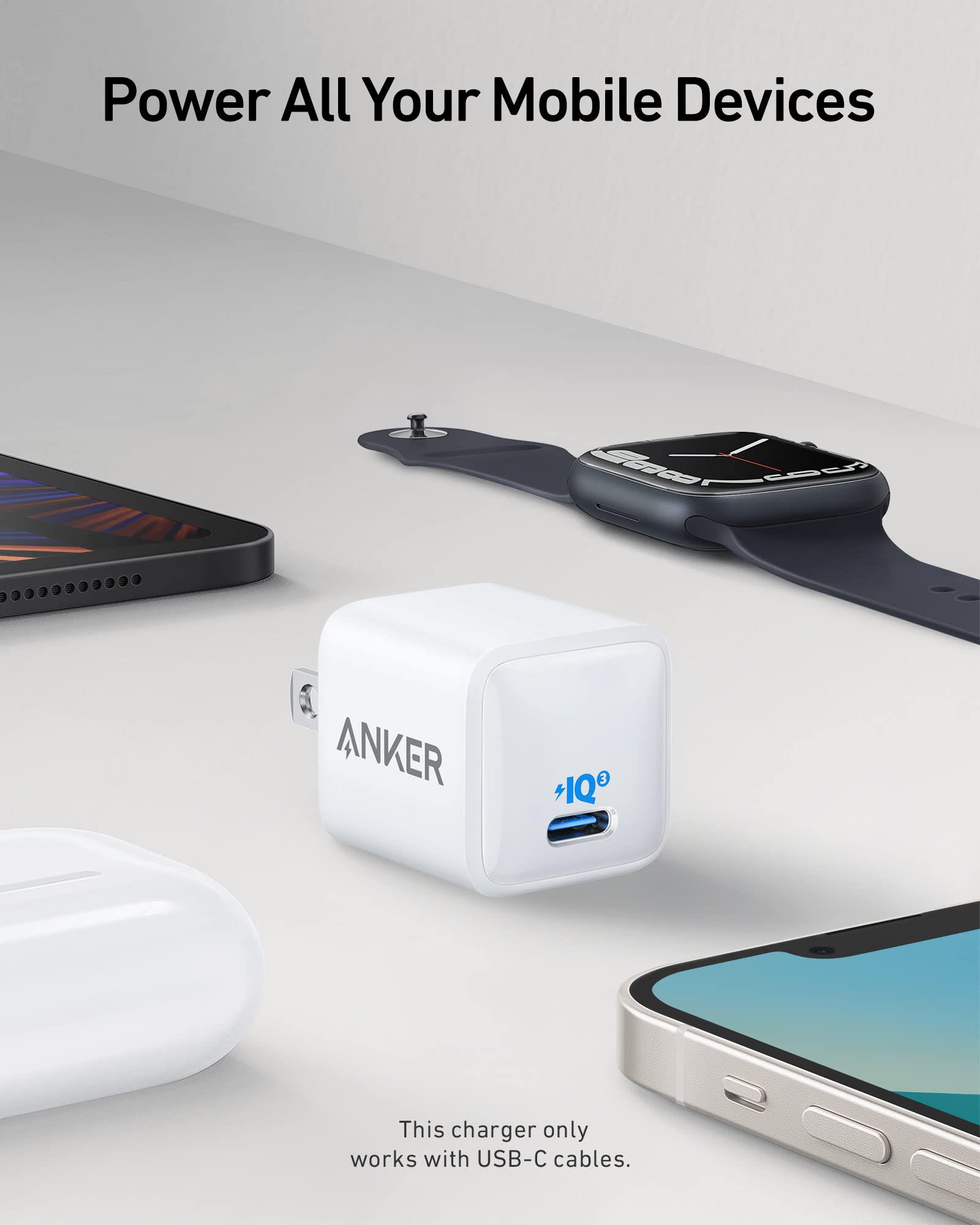 Anker PowerPort III Nano (20W) iQ3 A2633  for iPhone 14/13/12/11/11 Pro/11 Pro Max/XR/XS/X. 