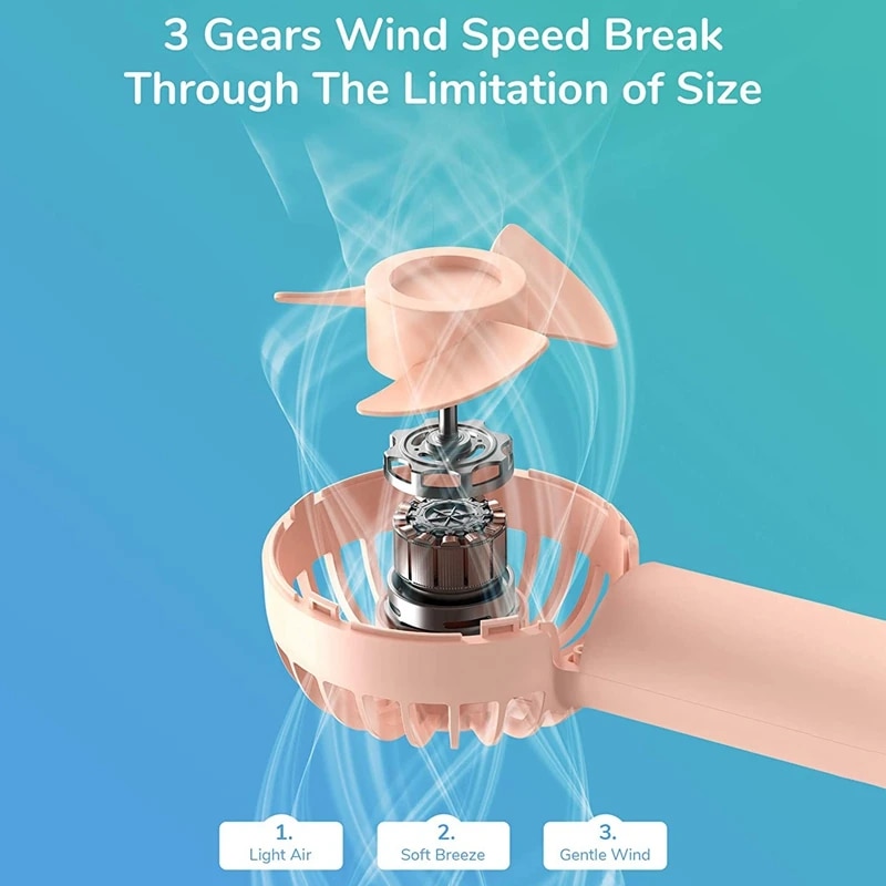 Mini Fan Battery Operated Handheld Fan With 2000 Mah Battery Or USB Powered Personal Mini Fan,3 Speeds. 