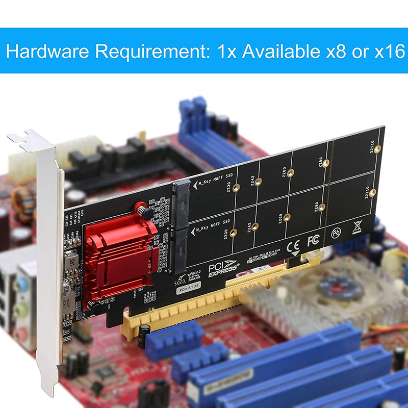Dual NVMe PCIe Adapter,M.2 NVMe SSD to PCI-E 3.1 X8/X16 Card Support M.2 (M Key) NVMe SSD 22110/2280/2260/2242. 