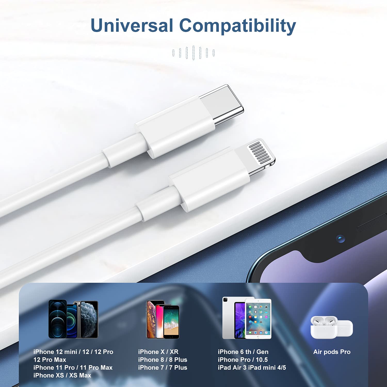 For Apple iPhone 13/13 Pro/13 Pro Max USB C to Lightning Charger Cable - White (1 Meter). 