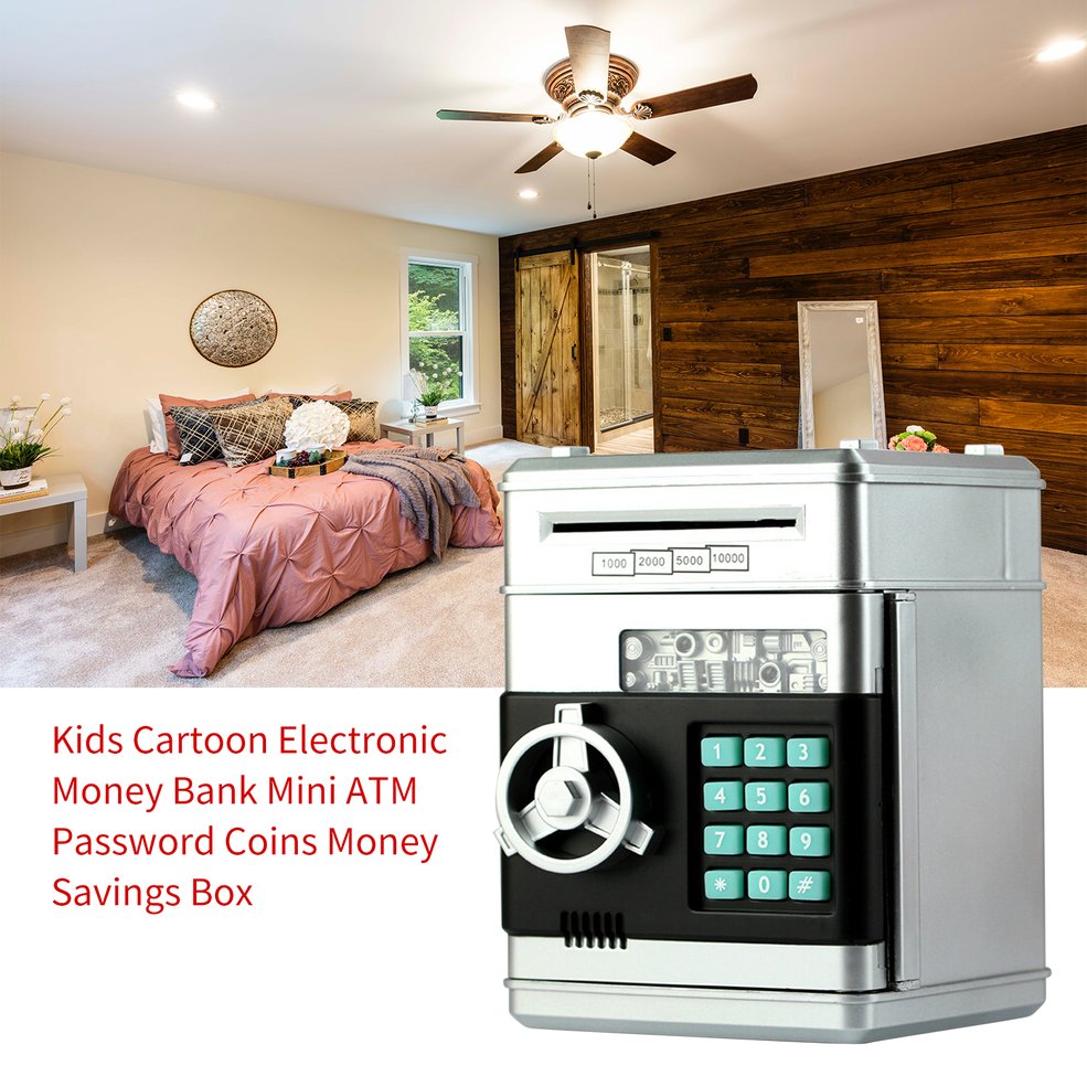 MA Kids Cartoon Electronic Money Bank Mini ATM Password Coins Money Savings Box-Sliver. 