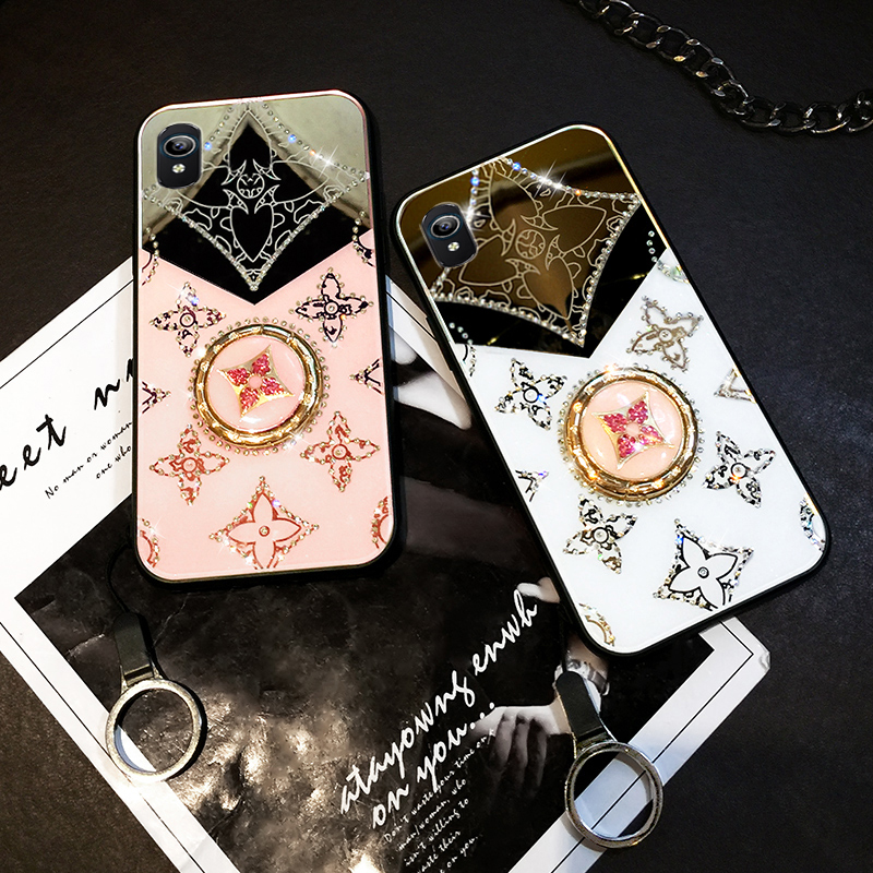 For Iphone XR Mirror Case Magnetic Ring Holder Luxury Diamond Clover Cross for iphone XR Make Up Mirror Back Cover. 