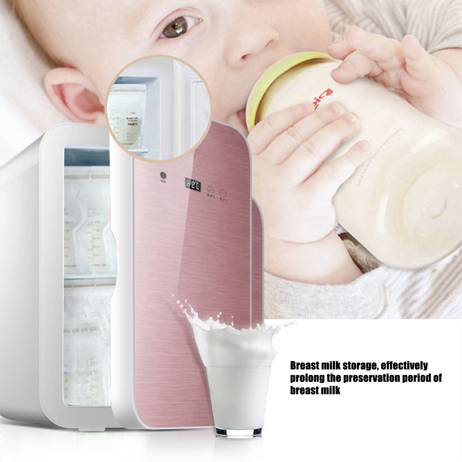 Mini Fridge Rose Gold 8L Digital Display Desktop Cooler Warmer with Vehicle Cable for Travel EU 220‑240V. 