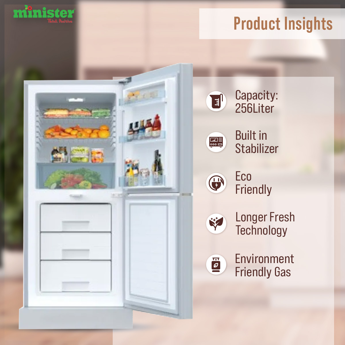 MYONE Refrigerator MY-2E6G ELEGANT MAGNOLIA BLACK MATCH-256 litter. 