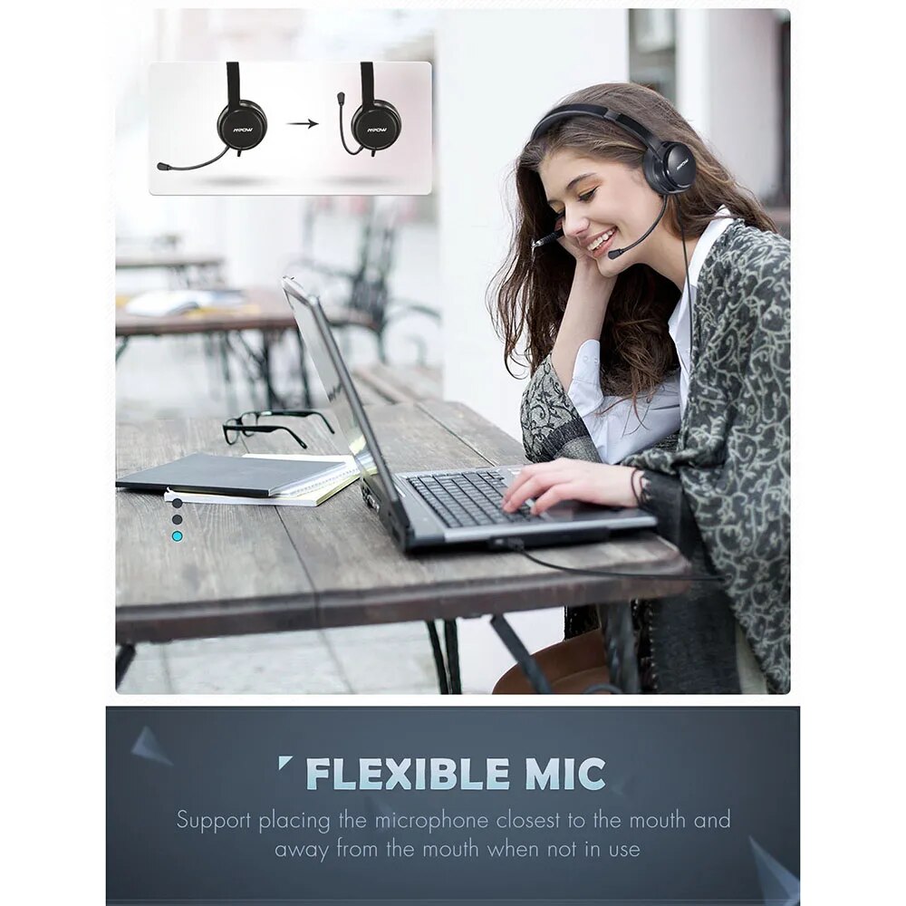 1/2PCS Mpow 071 USB 3.5mm Wired Headset with Noise Reduction Mic In-line Control Protein Memory Earmuff for Skype PC Call Center. 