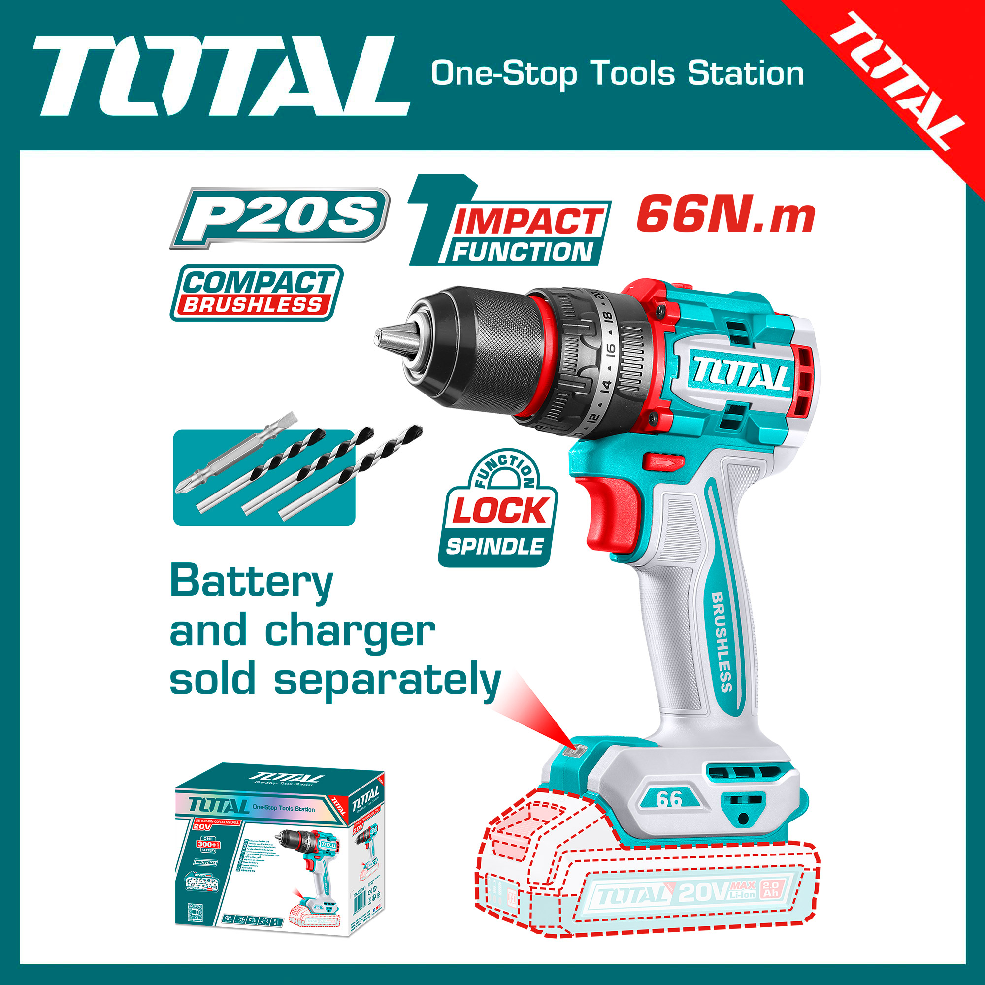 TOTAL Compact Brushless Cordless Impact Drill