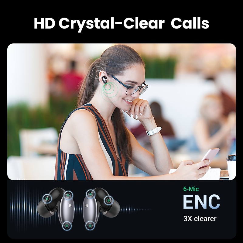 UGREEN HiTune X6 ANC Wireless Headphone Bluetooth 5.1 TWS Earbuds ANC 35dB Hybrid Active Noise Cancelling for iPhone 15 Pro Max. 