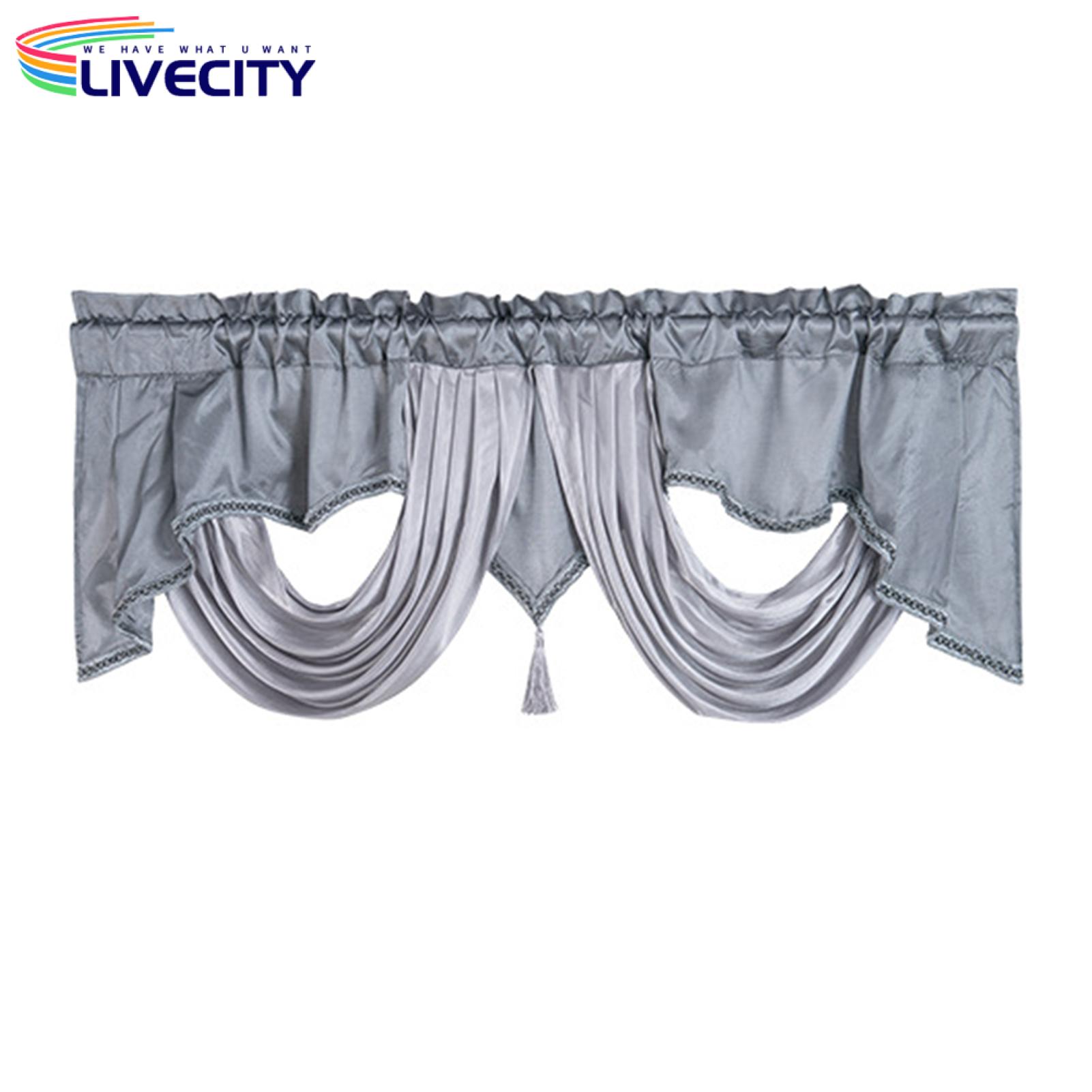 Wavy Curtain Style Pleated Tassel Valance Curtain for Kitchen Bathroom Bedroom Decor Tassel Embellished Curtain