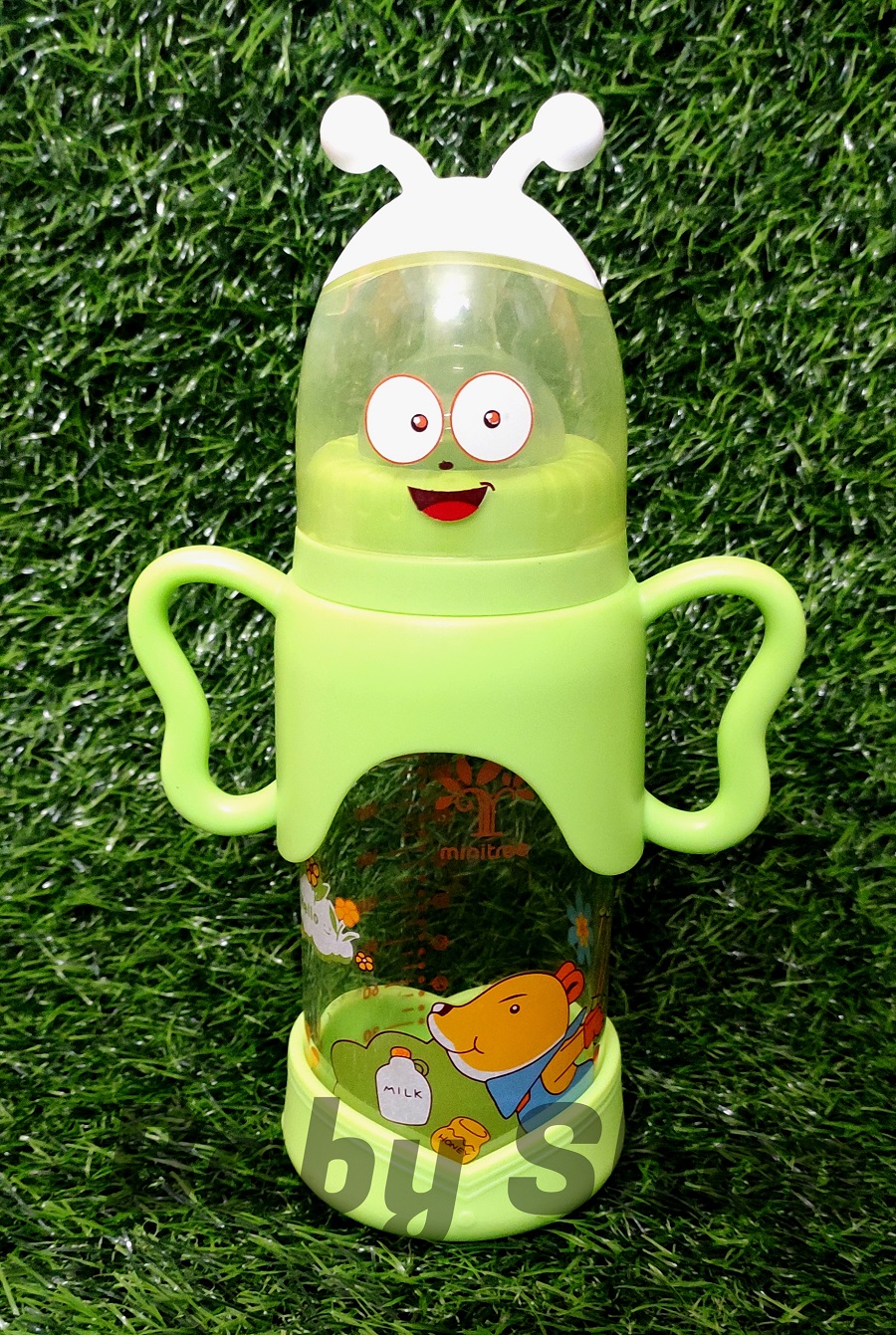 MInitree 260ml Cartoon Glass Feeder Bottle for (6 Month+) Baby