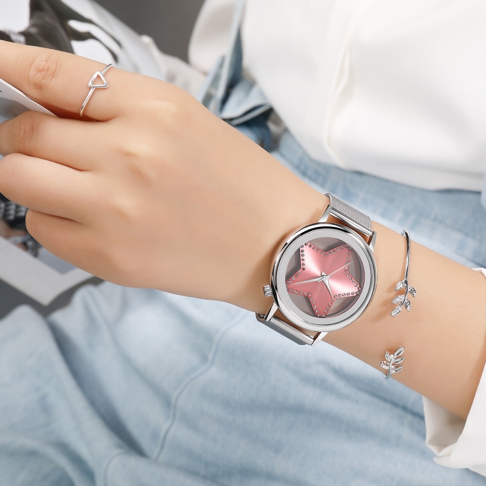 【VisioN Shop】GEEKTHINK Luxury Quartz Watch Women Fashion steel star Analog round Relogio Relojes Mujer Wrist watch. 