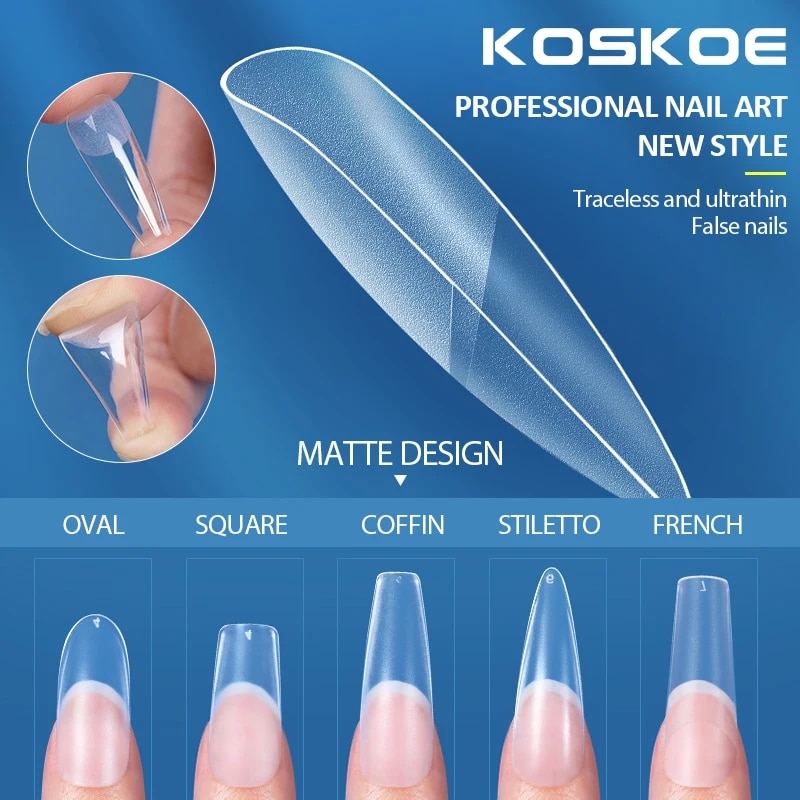 KOSKOE 120pcs False Nails Acrylic Press on Nails Almond Artificial Clear Nail Tips for Extension Tool Get Free Soft Ruler. 