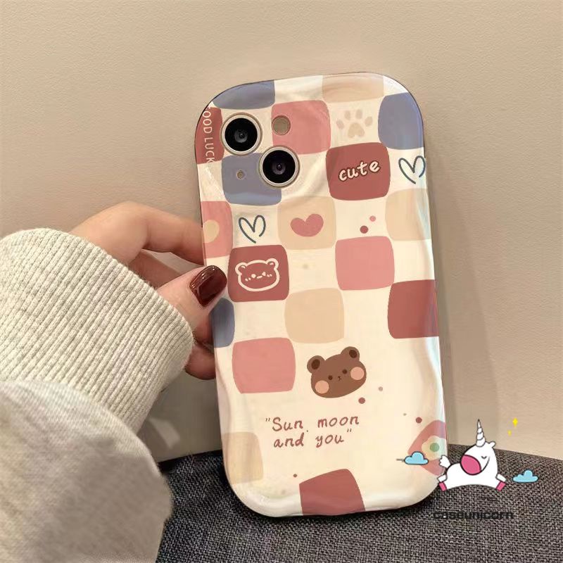 Colored Plaid Bear Rabbit Case For Realme C53 C35 9i 11 5 6i C15 C12 C25 C17 8i 5i 7 5s C11 C17 C55 C51 C30 C25Y C21 C25s C20 C31 C21Y C33 C3 Bunny Doodle 3D Soft Cover. 