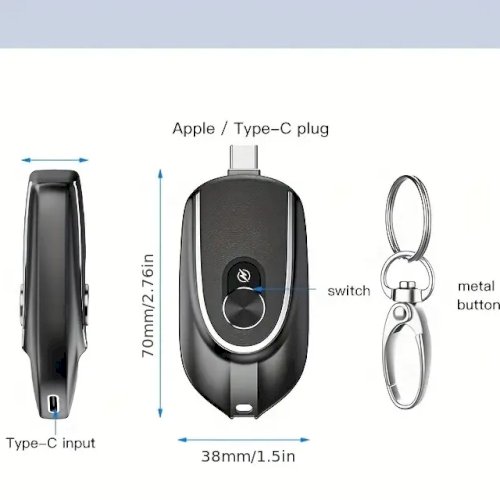 Type-"C" Mini Keychain Power Bank Portable Emergency Phone Charger. 