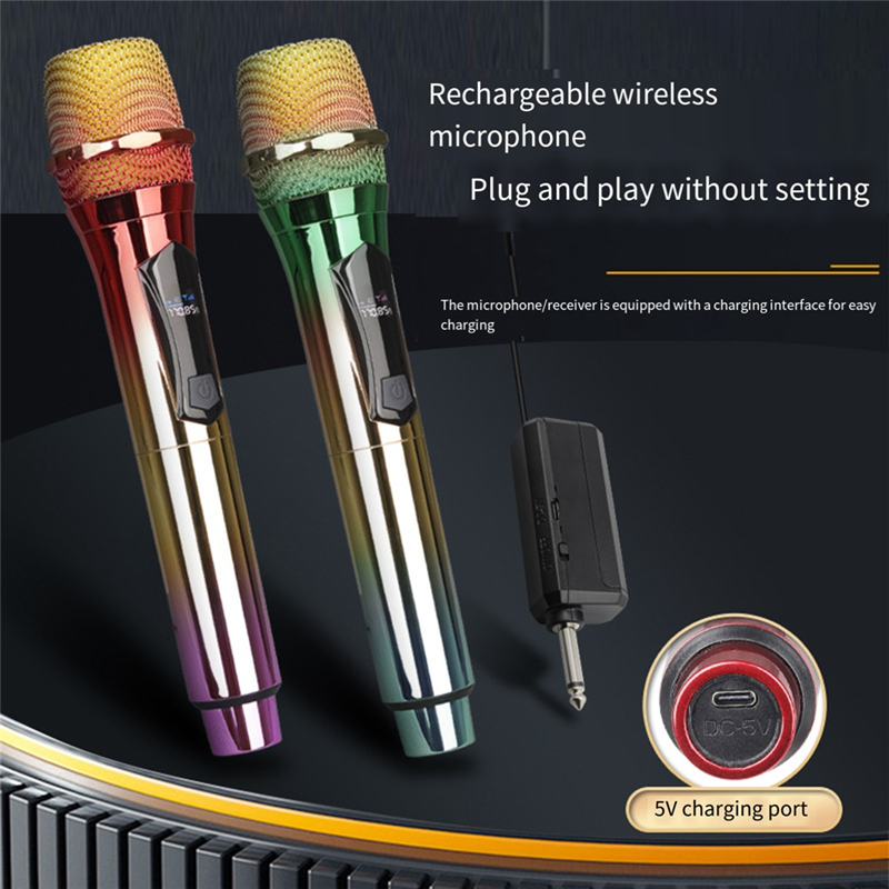 Wireless Microphone, Handheld Dynamic Microphone Wireless Mic System Set with Rechargeable Receiver C Easy to Use. 