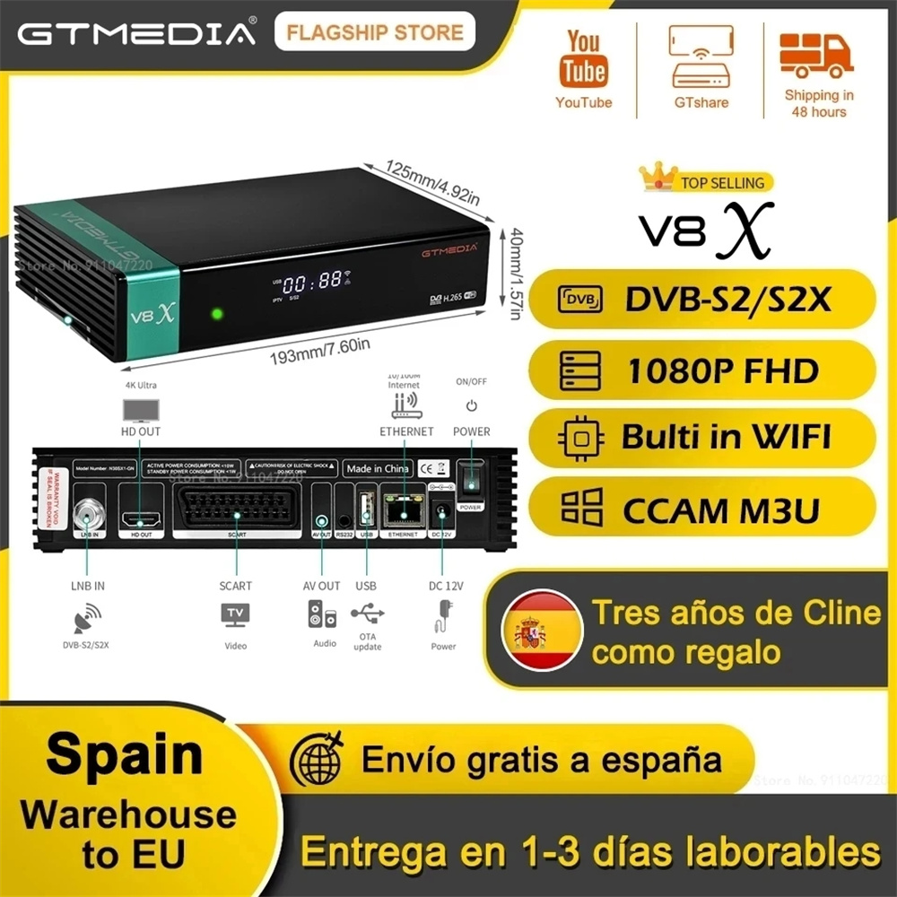 Gtmedia V8X H.265 satellite receiver DVB S2 S2X decoder with built-in Wifi, support TNTsat smart GT MEDIA V7S 2X, support usb, H.264. 