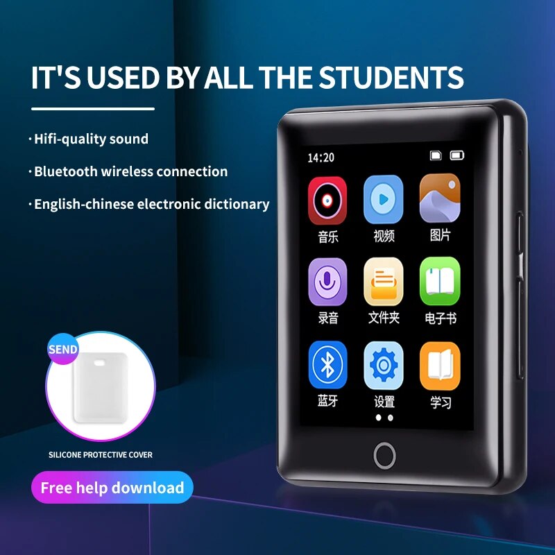 Metal full screen 3.0-inch MP3 music player Bluetooth 5.0 external playback small portable walkman MP4 touch screen/FM/e-book/re. 